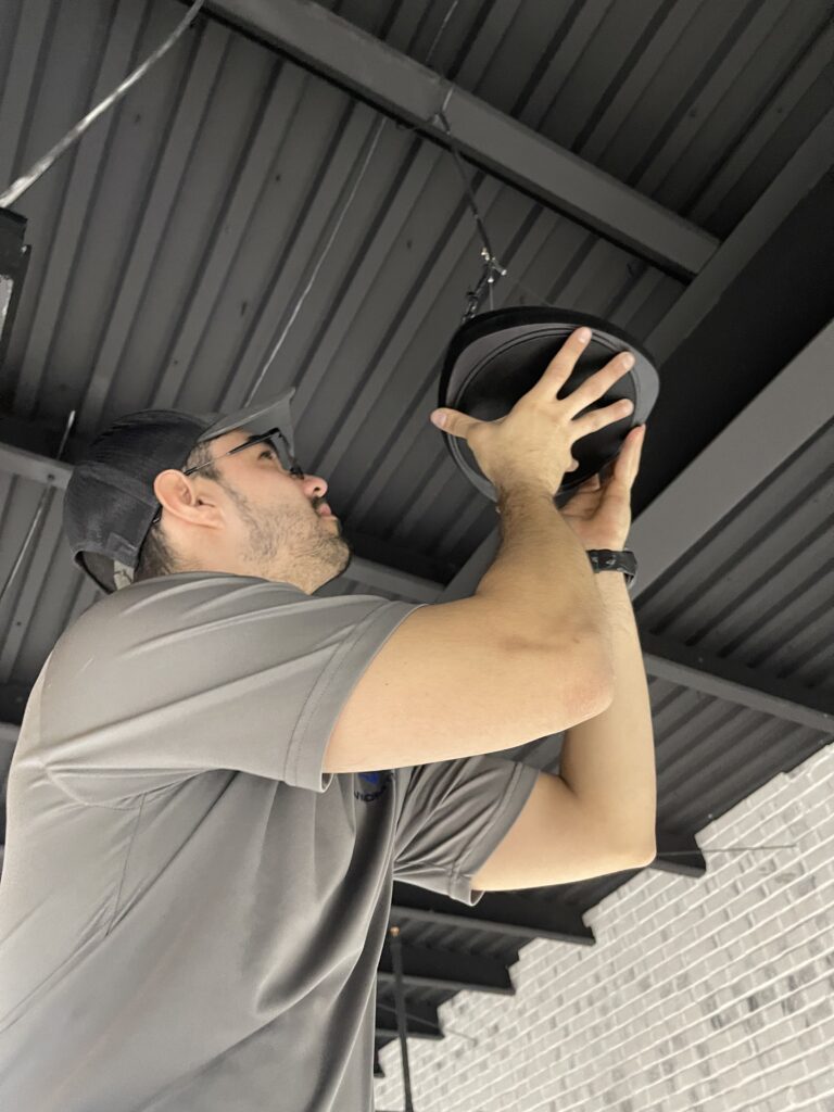 Wall-mounted TV and wiring example